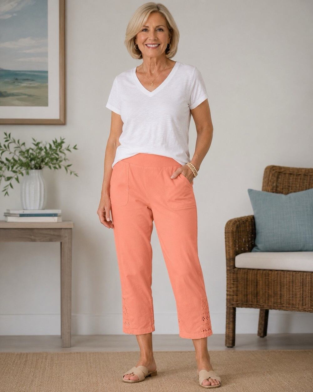 Chicos Zenergy Orange Pull On Eyelet Cuff Pants Preppy Womens 2 US Large